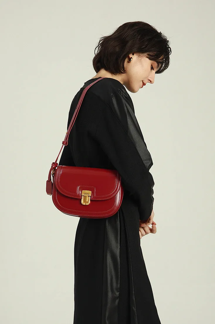 Hasp Leather Crossbody Saddle Bag