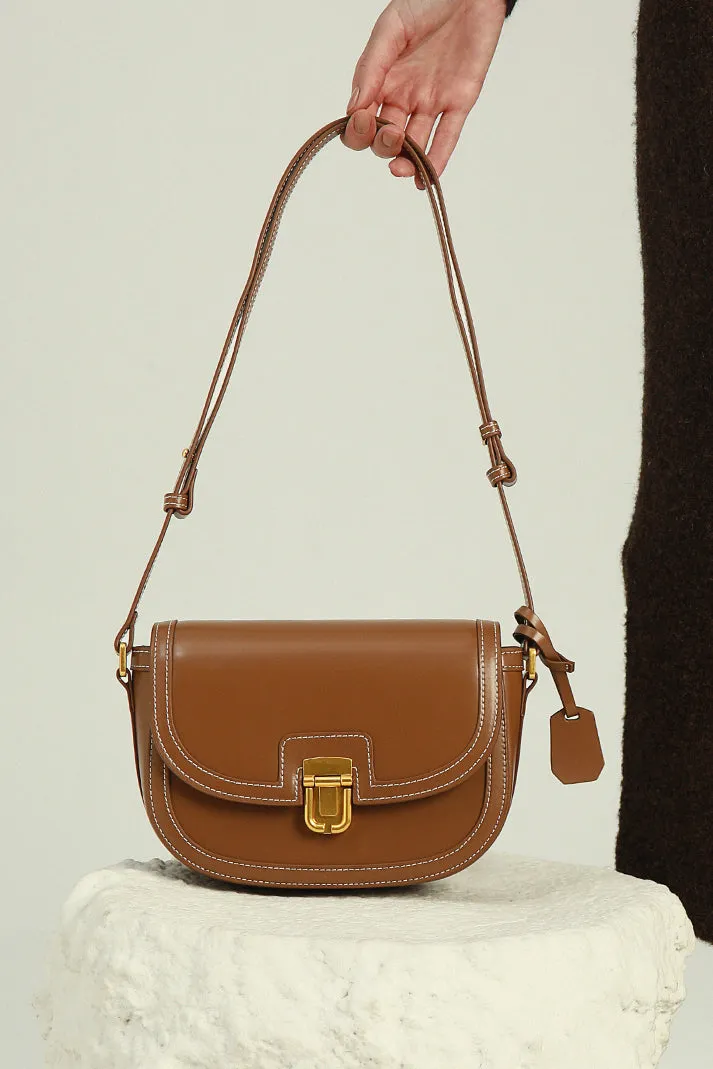 Hasp Leather Crossbody Saddle Bag