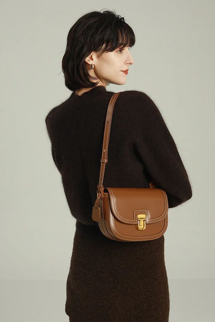 Hasp Leather Crossbody Saddle Bag