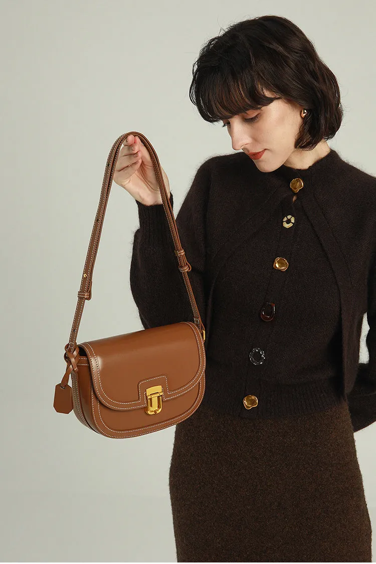 Hasp Leather Crossbody Saddle Bag