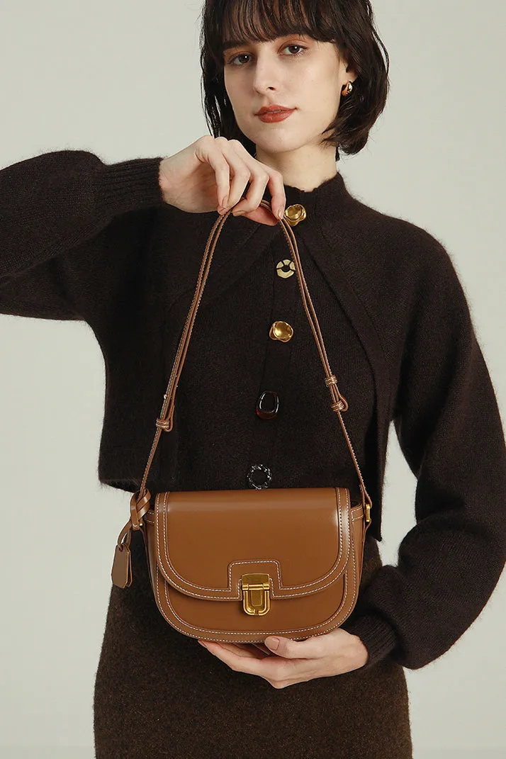 Hasp Leather Crossbody Saddle Bag
