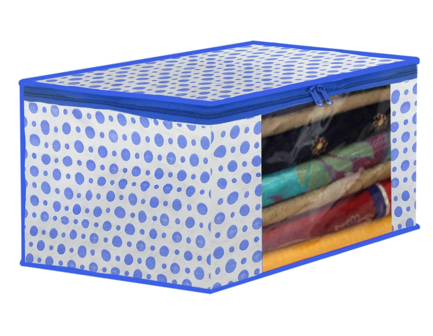 Heart Home Dot Printed Foldable, Lightweight Non-Woven Saree Cover/Organizer With Tranasparent Window- Pack of 6 (Blue)-46HH0497