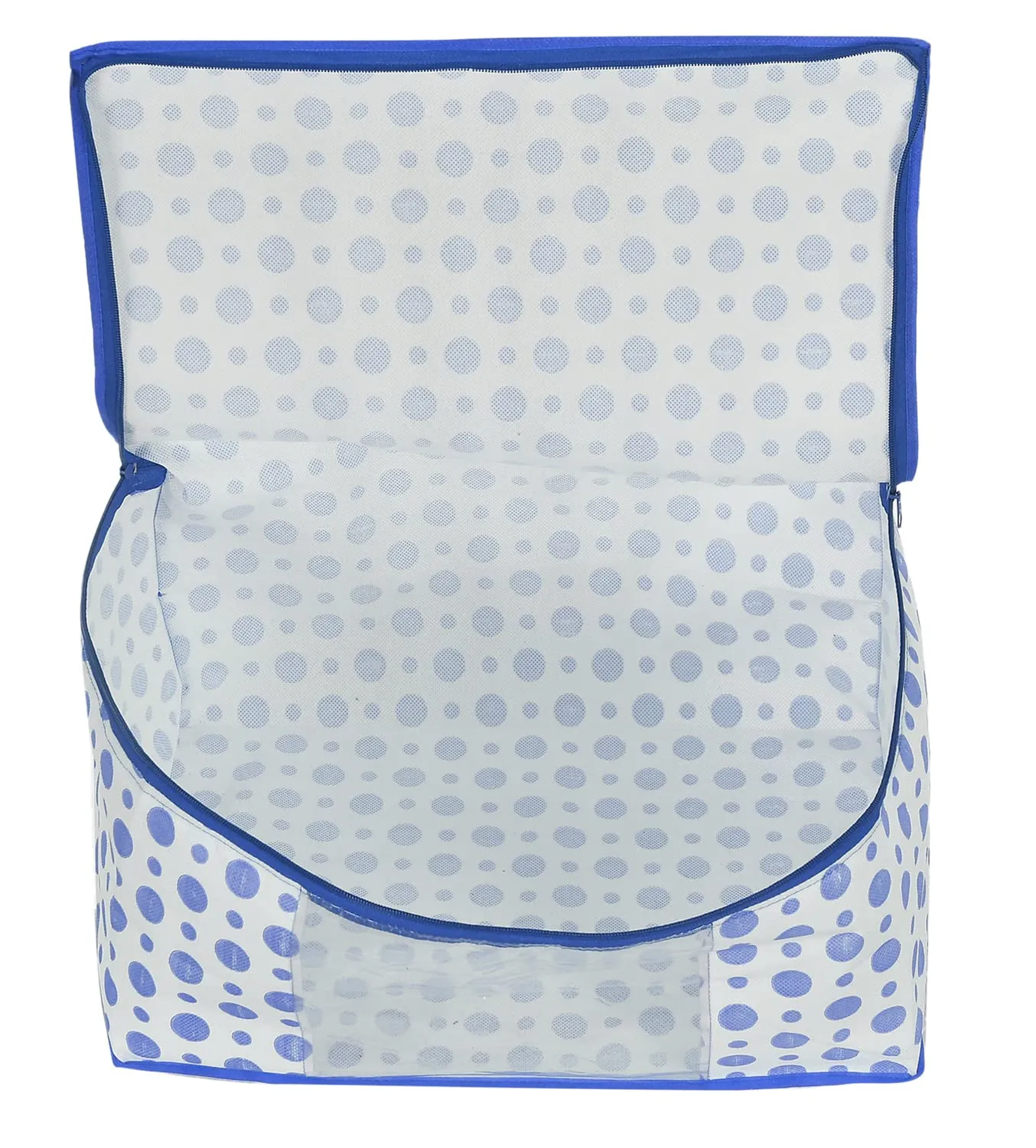 Heart Home Dot Printed Foldable, Lightweight Non-Woven Saree Cover/Organizer With Tranasparent Window- Pack of 6 (Blue)-46HH0497