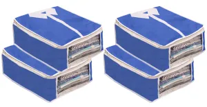 Heart Home Foldable Non-Woven Shirt T-shirt Trousers Jeans Organizer With Clear Window- Pack of 4 (Blue) -HS43HEARTH26160