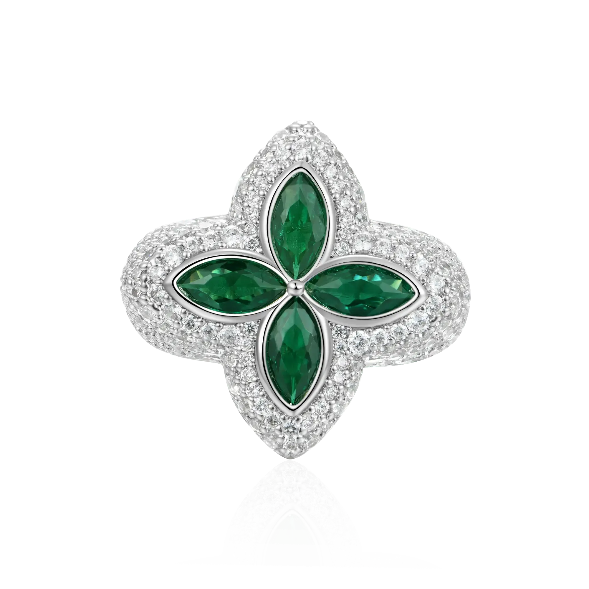 Iced Luminous Clover Ring