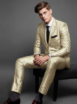 Italian Silk Golden Houndstooth Suit