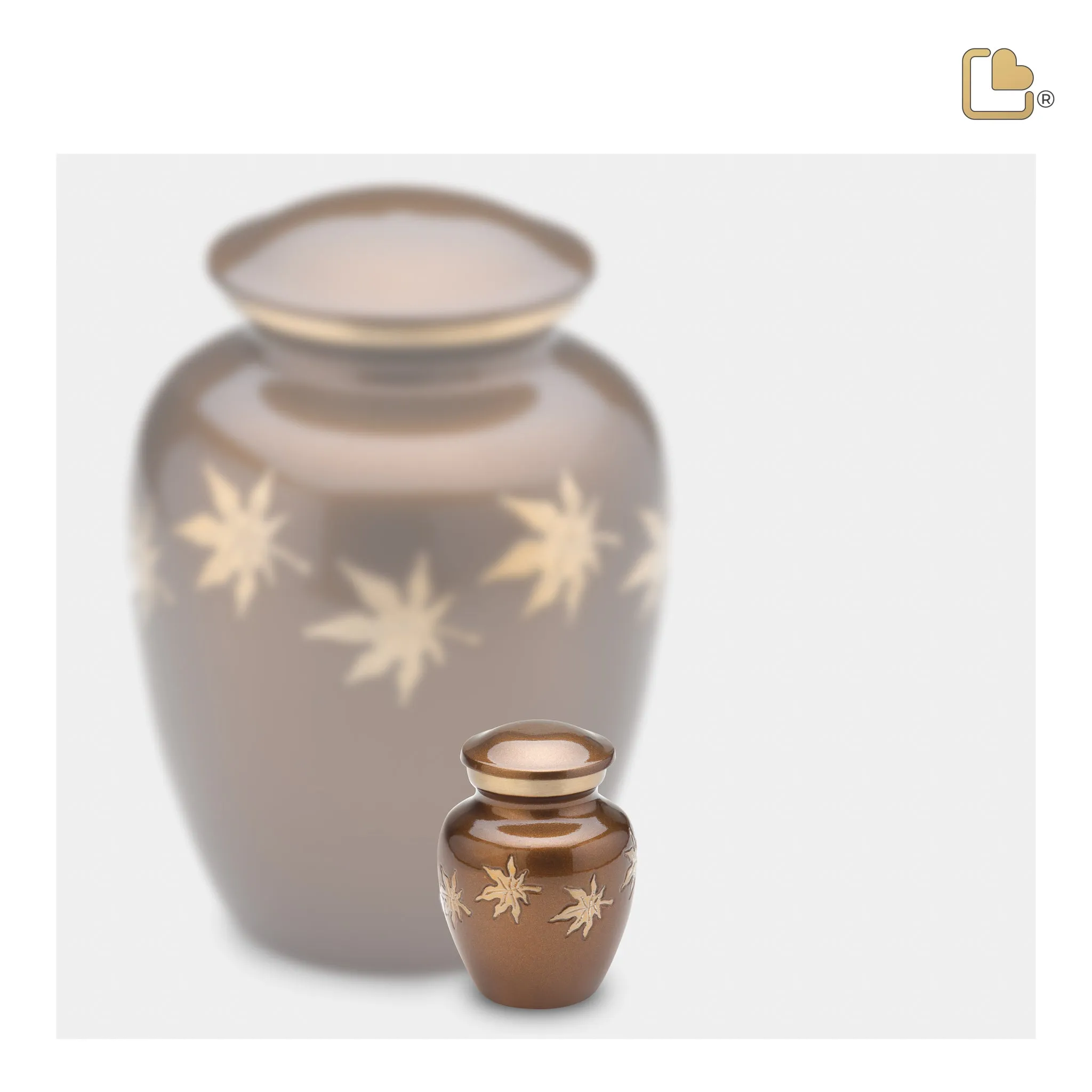 K573   Divine Autumn Leaves Keepsake Urn Bronze & Bru Gold