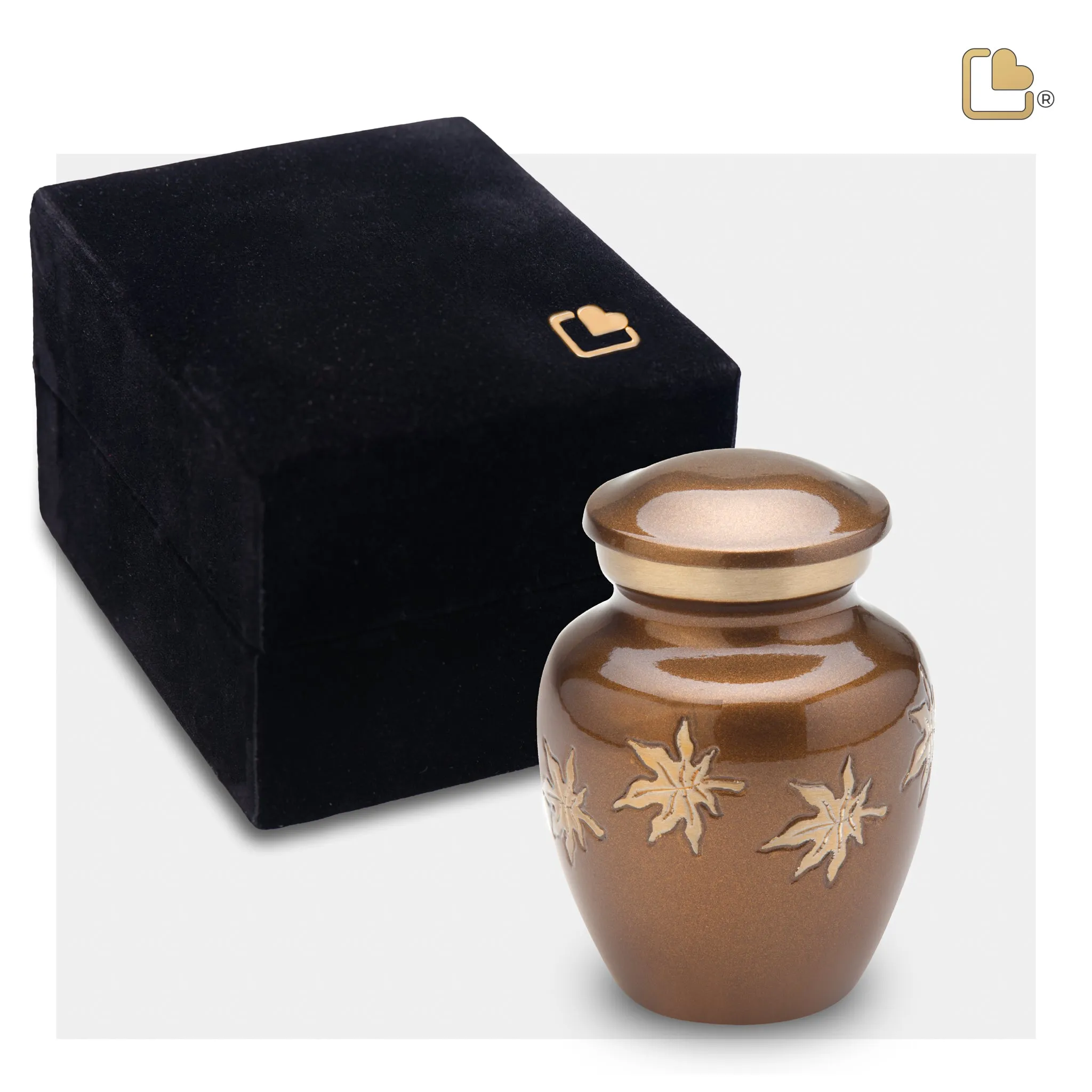 K573   Divine Autumn Leaves Keepsake Urn Bronze & Bru Gold