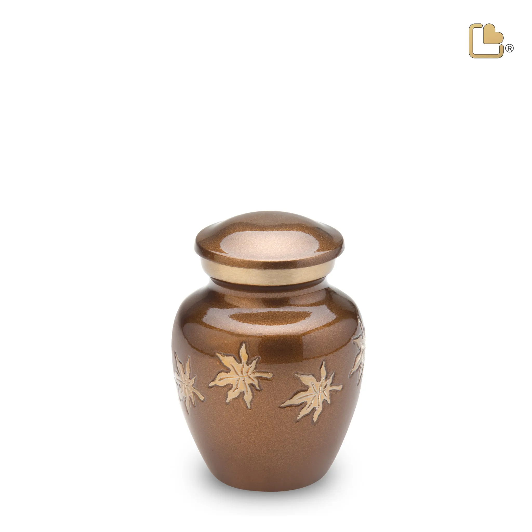 K573   Divine Autumn Leaves Keepsake Urn Bronze & Bru Gold