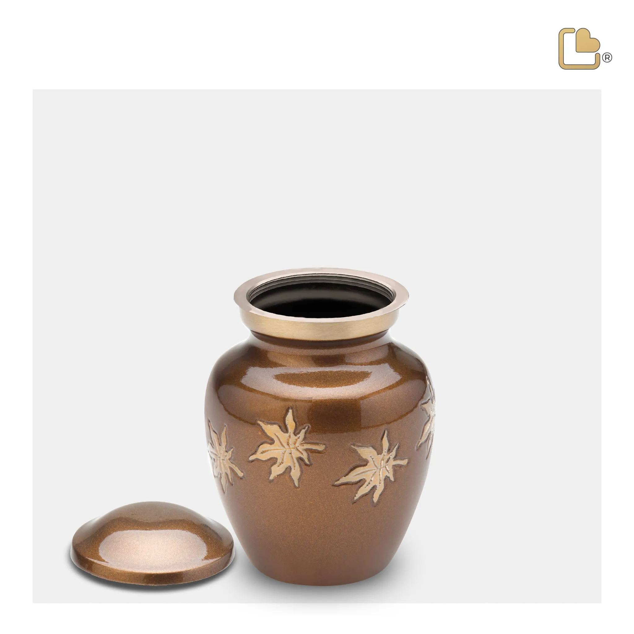 K573   Divine Autumn Leaves Keepsake Urn Bronze & Bru Gold