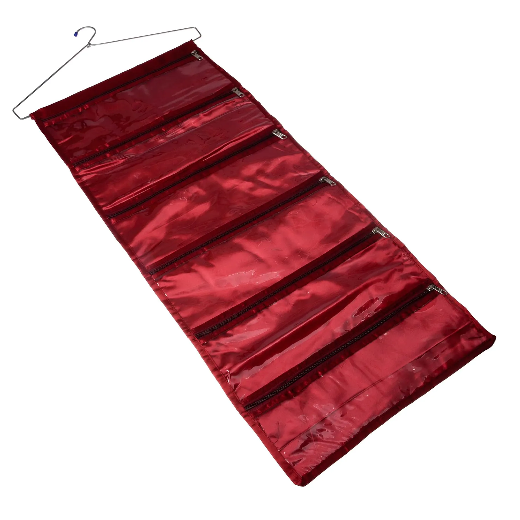 Kuber Industries Hanging Organizer | Satin Storage Hanger | 6 Pocket Hanging Organizer | Storage Organizer with Hanger | Jewellery Kit | Jewellery Hanging Organizer | Maroon