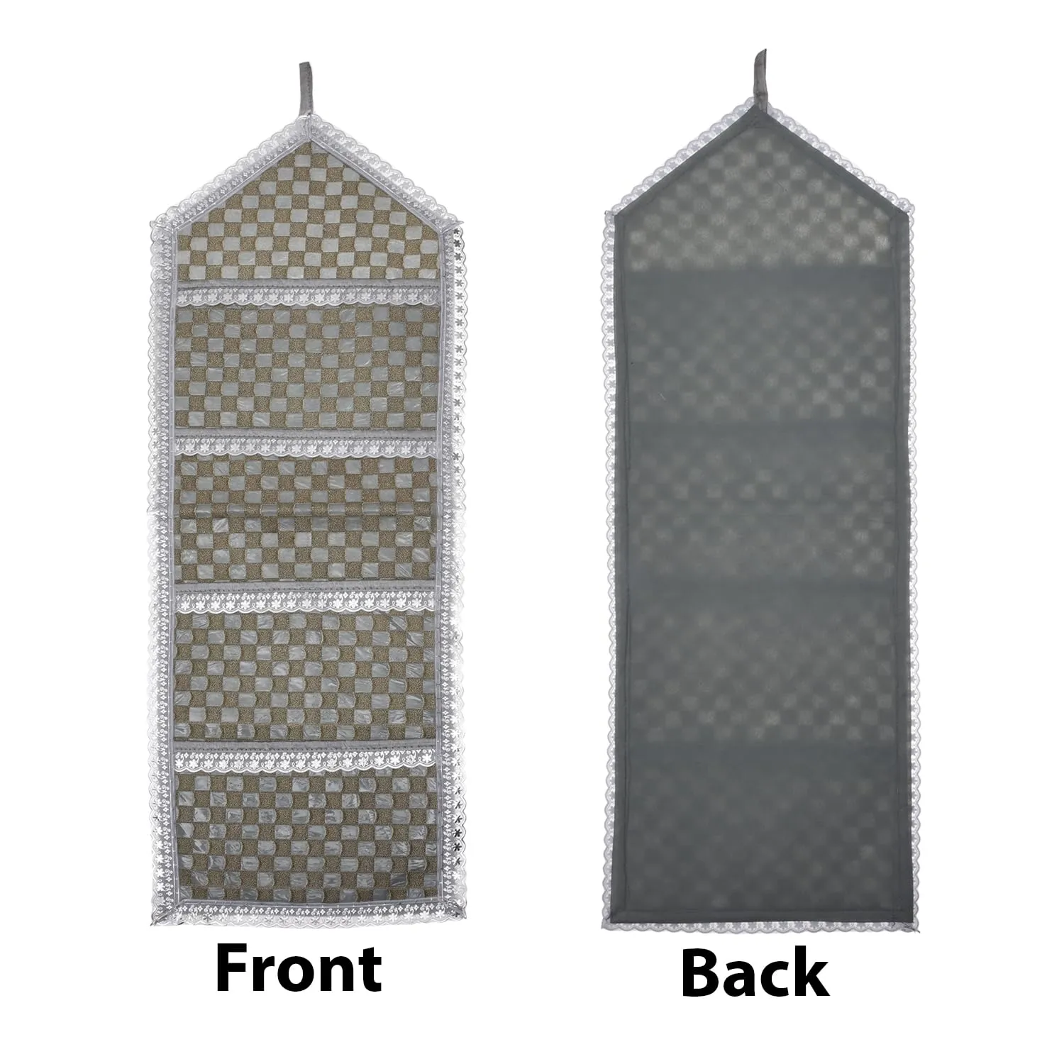 Kuber Industries Paper Holder | Foldable Hanging Organizer | PVC Shining Check Design Document Holder | Wall Hanging Organizer with 3 Pocket | Pack of 2 | Silver