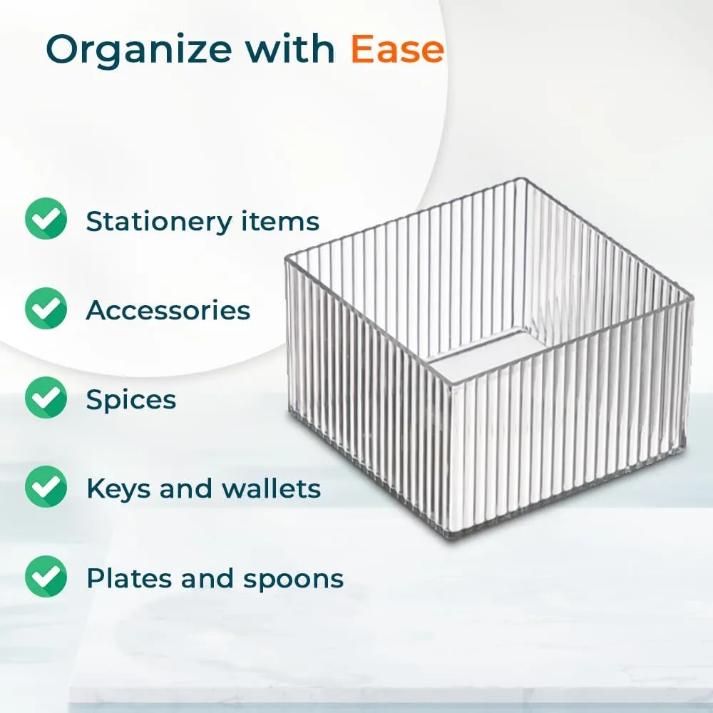 Kuber Industries Sqaure Cutlery/Cosmatic/Desk Organizer|Basket For Storage, Books, Toys-Pack of 2 (Transparent)