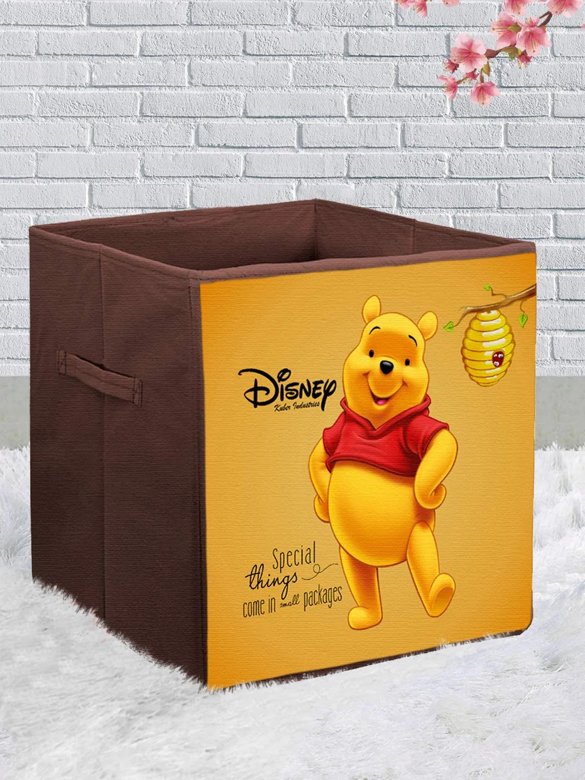 Kuber Industries Storage Box|Toy Box Storage For Kids|Foldable Storage Box| Disney Winnie The Pooh Print|Easily Collapsible (Brown)