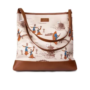 Lantern Grace Tote Bag with Leather Handle  Beige