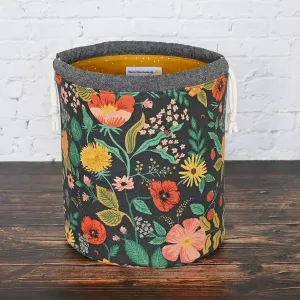 Large Bucket Style Drawstring Knitting Bag with Quilted Bottom