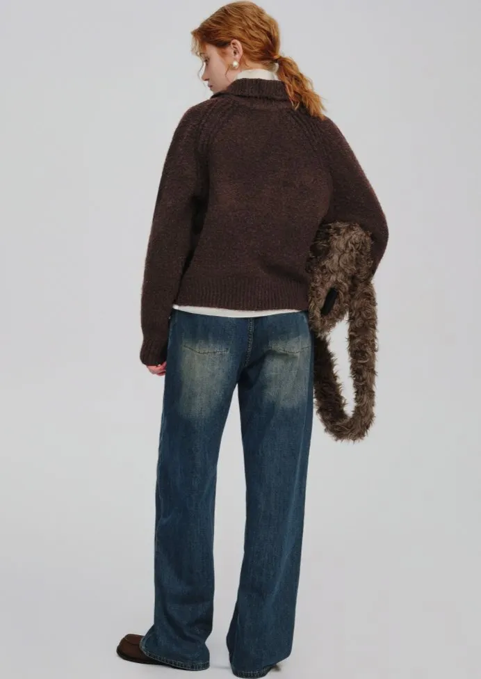 LARGE LAPEL HALF ZIP SWEATER