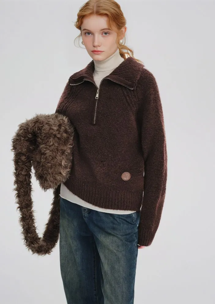 LARGE LAPEL HALF ZIP SWEATER