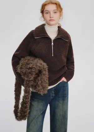 LARGE LAPEL HALF ZIP SWEATER
