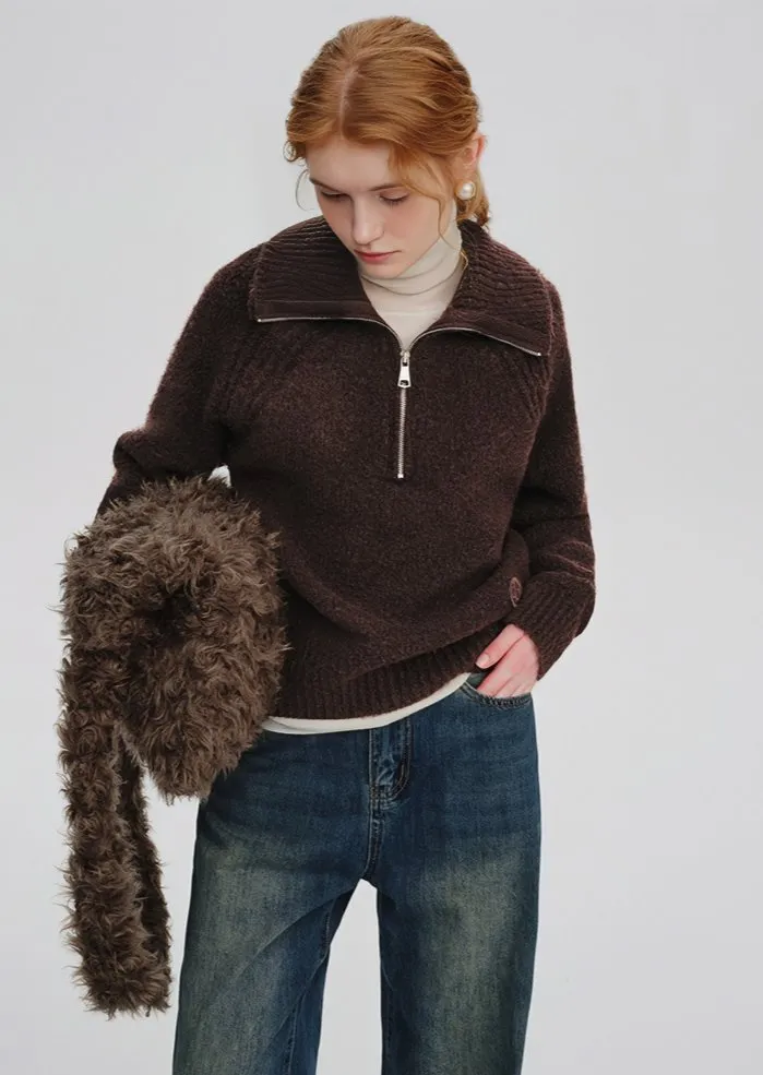 LARGE LAPEL HALF ZIP SWEATER