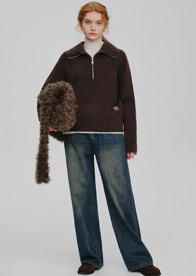 LARGE LAPEL HALF ZIP SWEATER