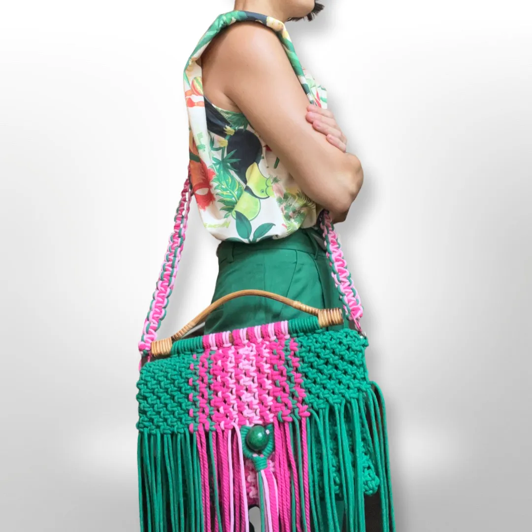 Lolla Handcarry Tote & Crossbody Bag with Rattan Handles