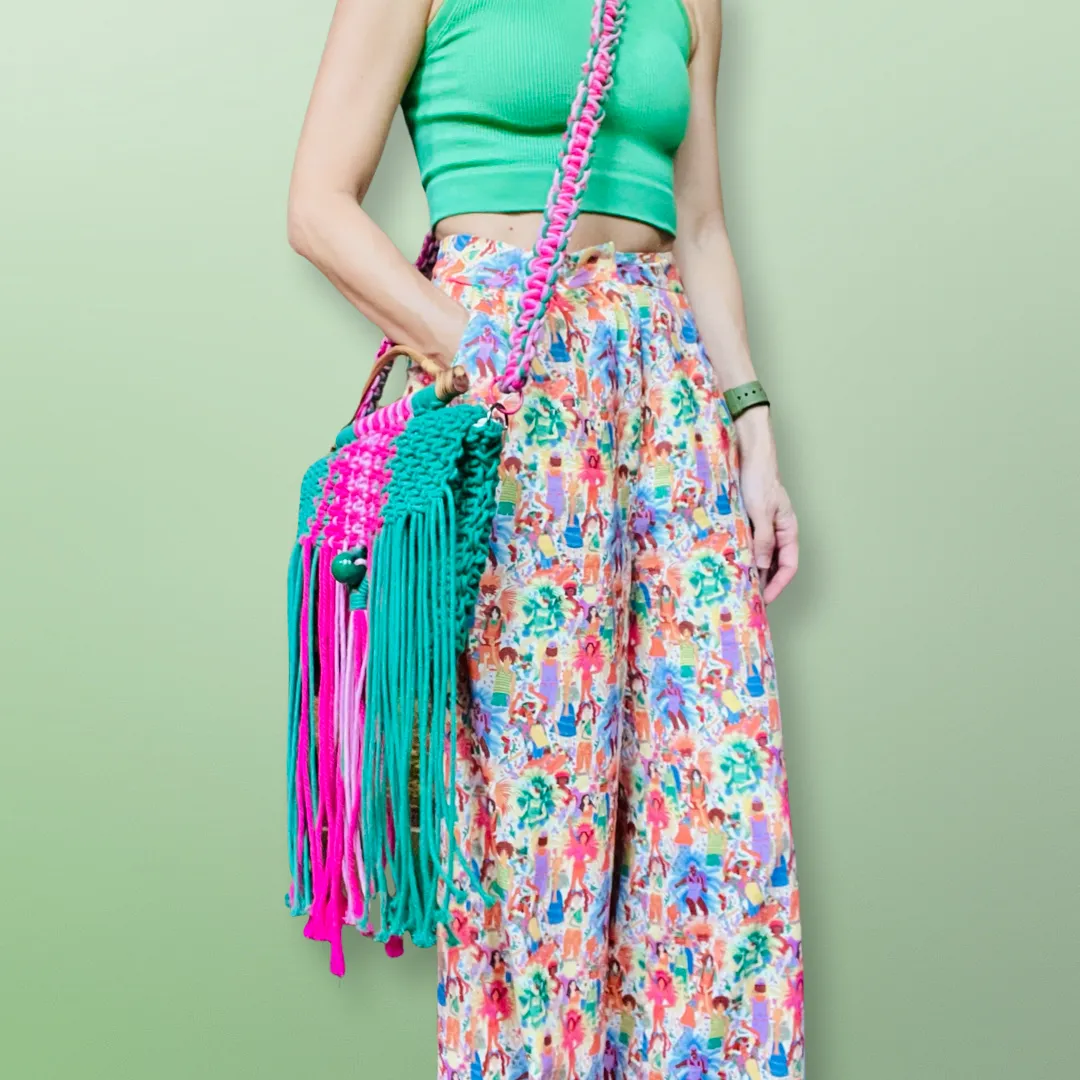 Lolla Handcarry Tote & Crossbody Bag with Rattan Handles