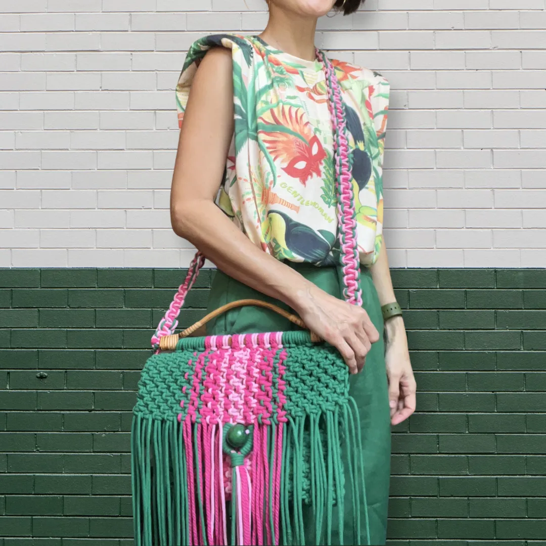 Lolla Handcarry Tote & Crossbody Bag with Rattan Handles