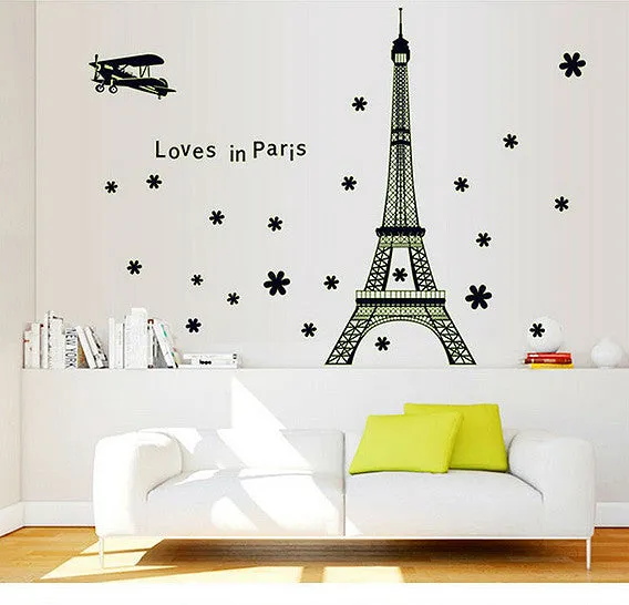 Love in Paris Night Eiffel Luminous Wall Sticker - DIY Decorative Wall Decal
