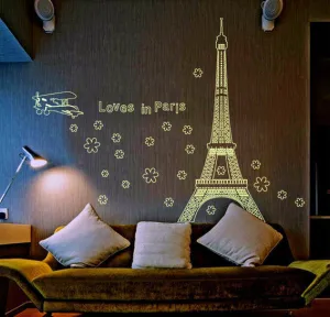 Love in Paris Night Eiffel Luminous Wall Sticker - DIY Decorative Wall Decal