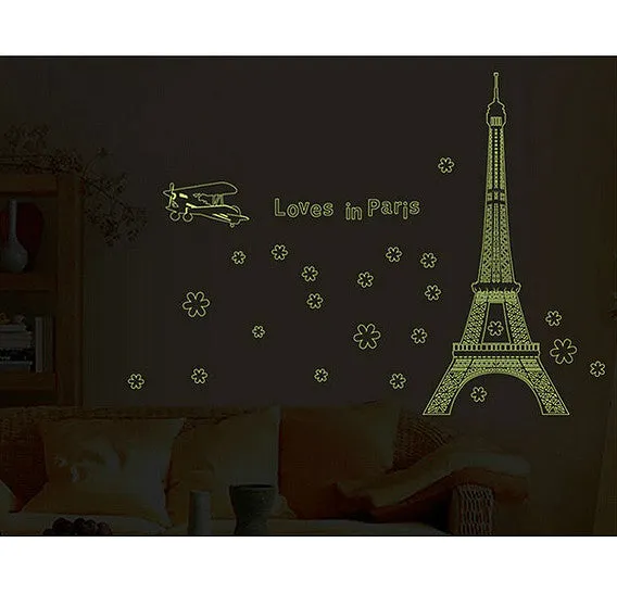 Love in Paris Night Eiffel Luminous Wall Sticker - DIY Decorative Wall Decal