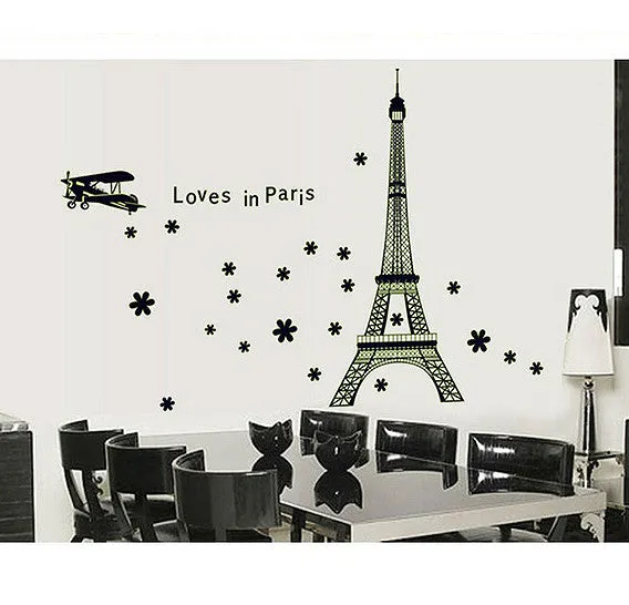 Love in Paris Night Eiffel Luminous Wall Sticker - DIY Decorative Wall Decal
