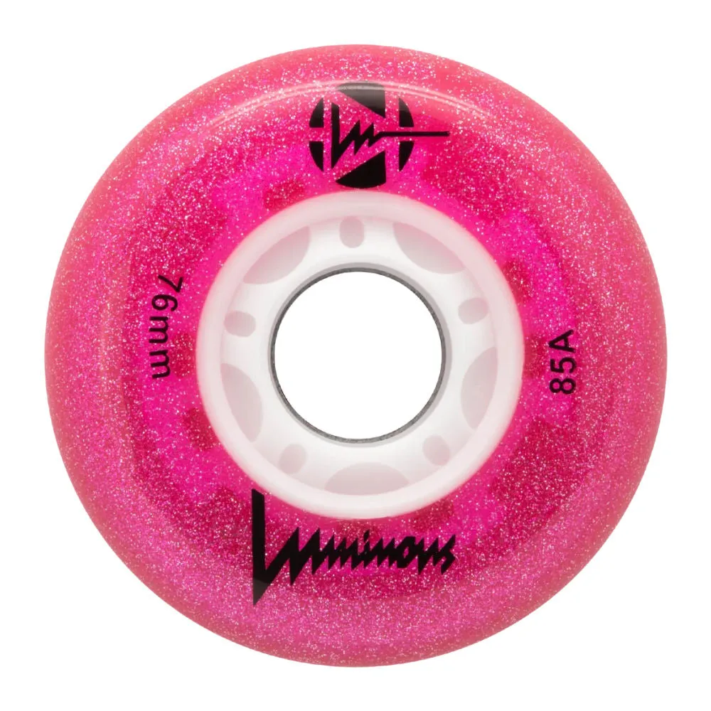 Luminous 76mm LED Glitter Light Up Inline Skate Wheels - 4pack