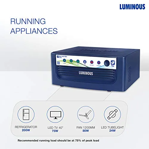 Luminous Eco Volt Neo 1050 Pure Sine Wave 900VA/12V Inverter for Home, Office and Shops (Supports 1 Inverter Battery of 12V)