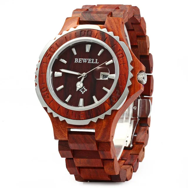 Luminous Hands Calendar Wooden Watch