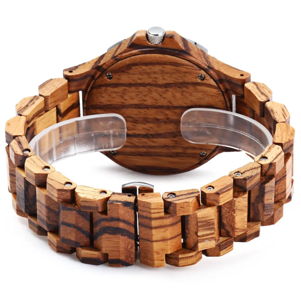 Luminous Hands Calendar Wooden Watch