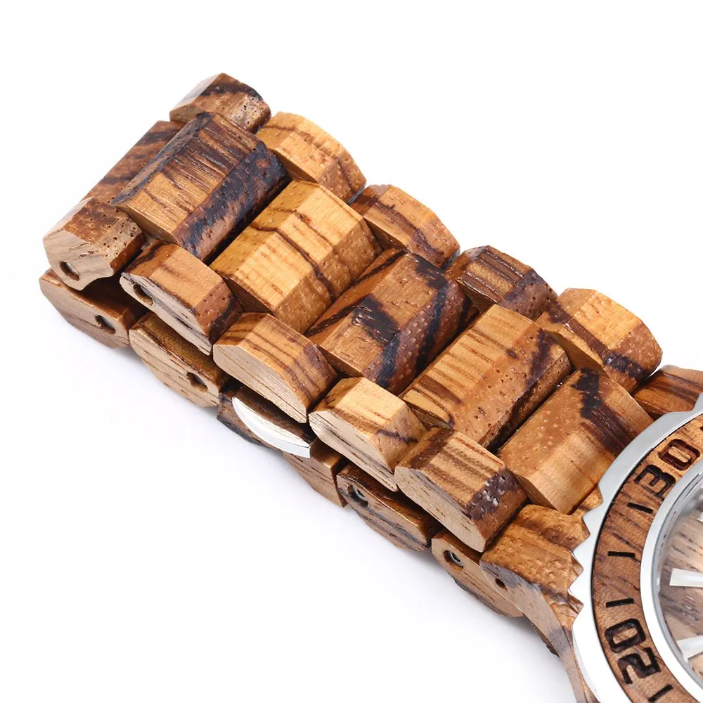 Luminous Hands Calendar Wooden Watch