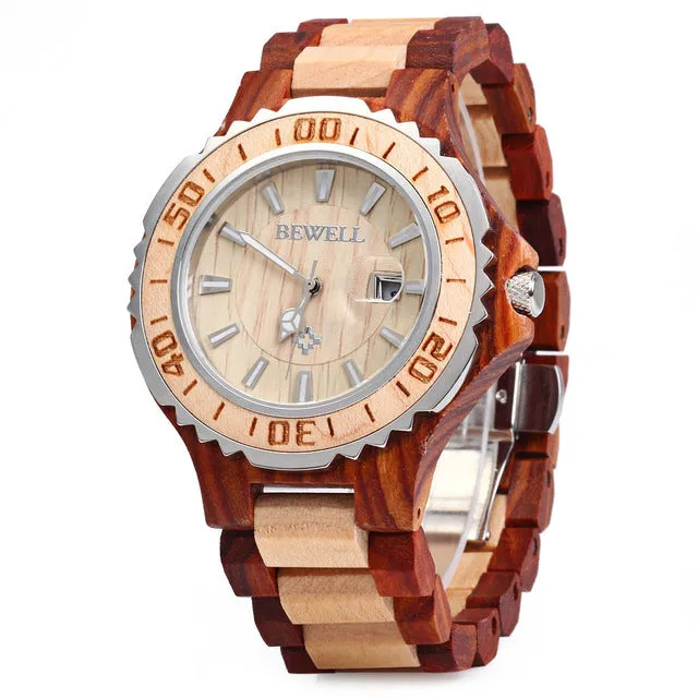 Luminous Hands Calendar Wooden Watch