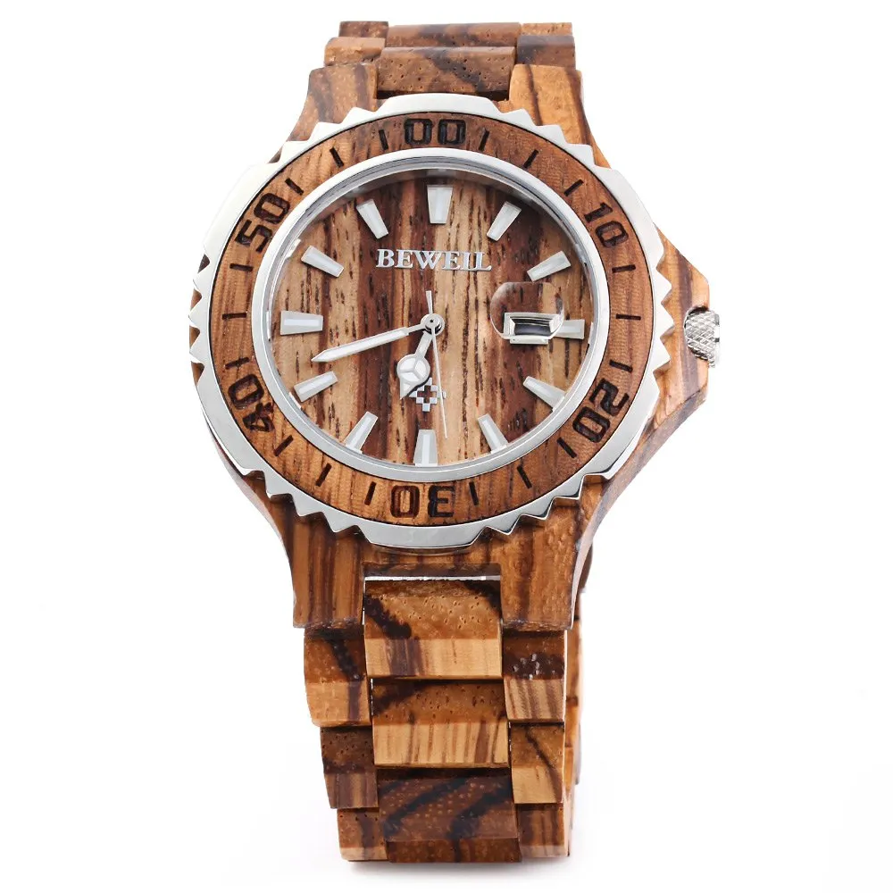 Luminous Hands Calendar Wooden Watch