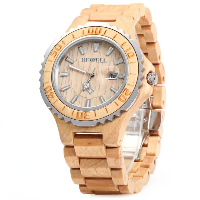 Luminous Hands Calendar Wooden Watch