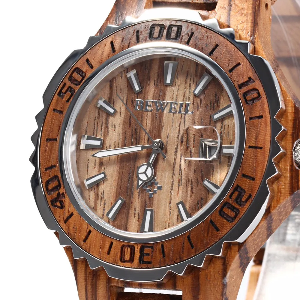 Luminous Hands Calendar Wooden Watch
