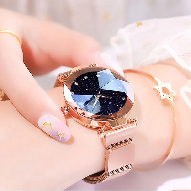 luxury ladies watch magnet mesh with starry luminous fashion diamond female quartz watch relogio feminino zegarek damski