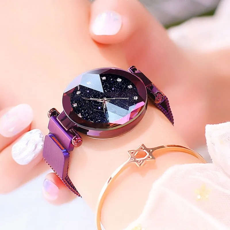 luxury ladies watch magnet mesh with starry luminous fashion diamond female quartz watch relogio feminino zegarek damski