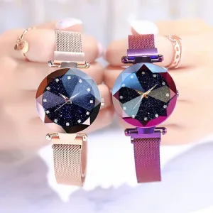 luxury ladies watch magnet mesh with starry luminous fashion diamond female quartz watch relogio feminino zegarek damski