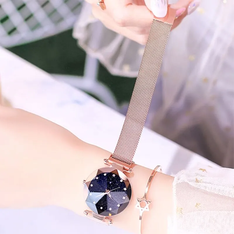 luxury ladies watch magnet mesh with starry luminous fashion diamond female quartz watch relogio feminino zegarek damski