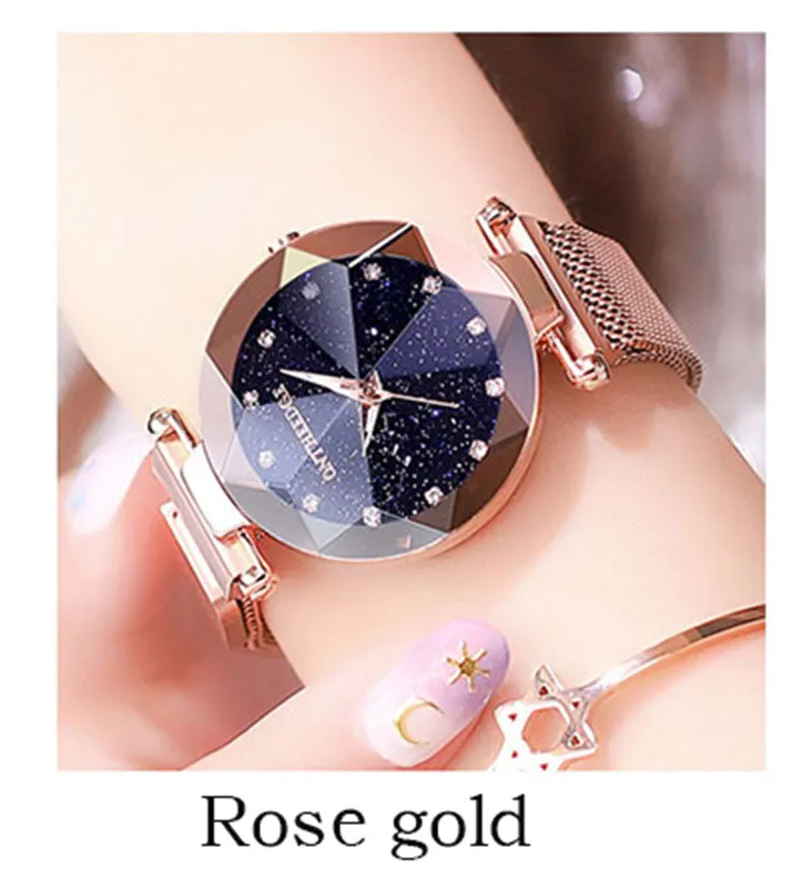 luxury ladies watch magnet mesh with starry luminous fashion diamond female quartz watch relogio feminino zegarek damski