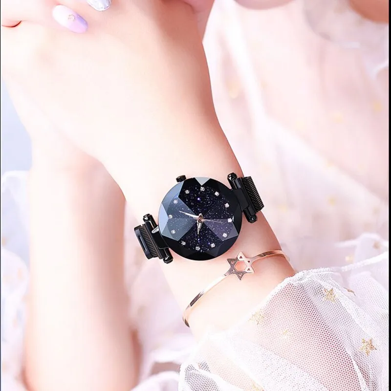 luxury ladies watch magnet mesh with starry luminous fashion diamond female quartz watch relogio feminino zegarek damski