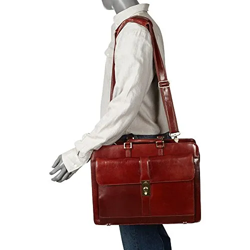 Mancini Luxurious Italian Leather Laptop Briefcase - Brown