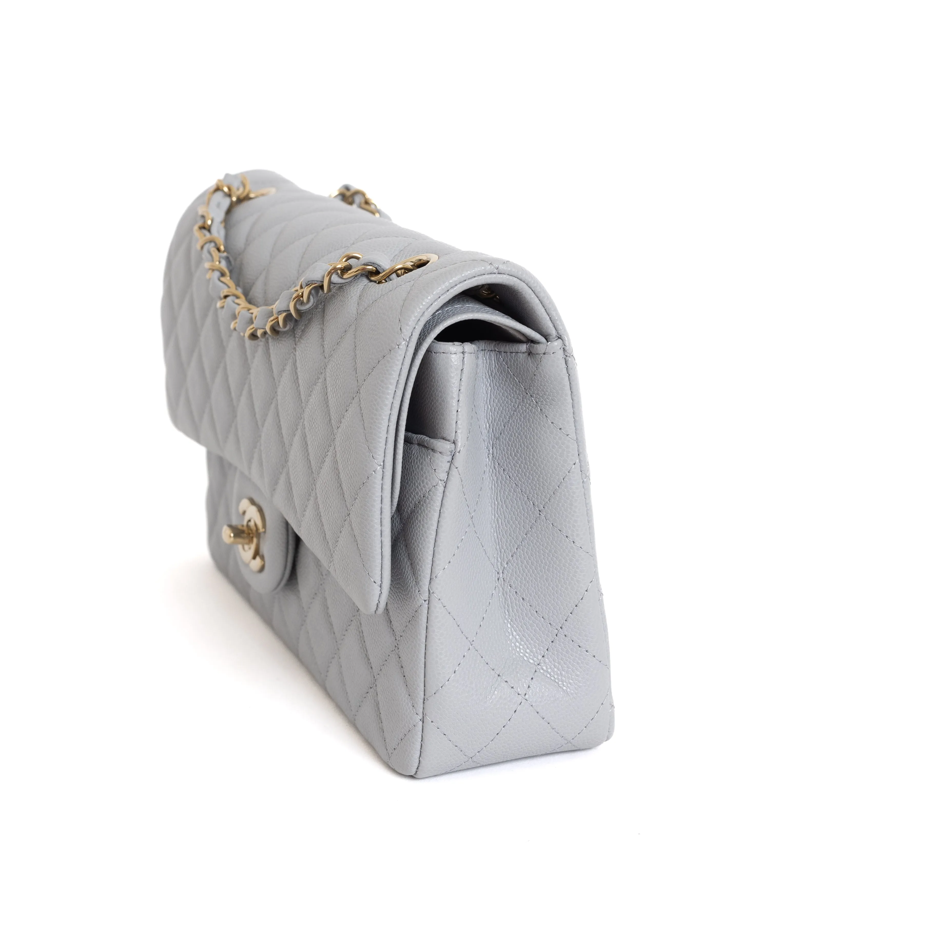 Medium Double Flap, Grey Caviar 7098
