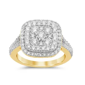 Meera Square Look Halo Ring with 1.00ct of Laboratory Grown Diamonds in 9ct Yellow Gold